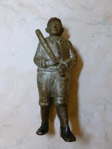Cast Iron Still Bank- Baseball Player-Circa 1909-: Cast Iron Still Bank- Baseball Player-Circa 1909- Williams- broken back of one foot- original no repaint- 6"