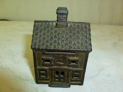 Cast Iron Still Bank- AC Williams- 2 story -original no: Cast Iron Still Bank- AC Williams- 2 story -original no repaint- 3 1/4 to top of chimney