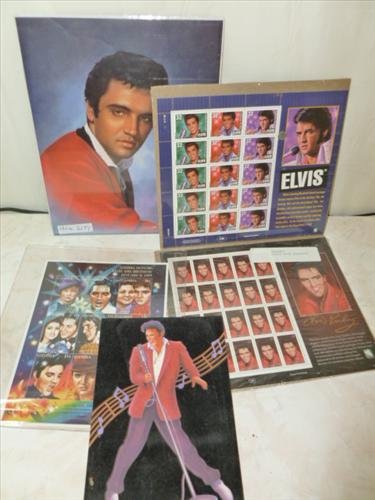 Small lot of Elvis Presley stamps-picture in red: Small lot of Elvis Presley stamps-picture in red sweater- card with velvet front- happy birthday inside