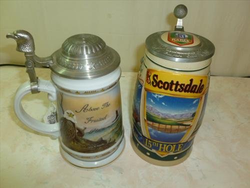 2 Steins-Scottsdale 15th hole Bush-Above the fruited: 2 Steins-Scottsdale 15th hole Bush- #02912-1998-Above the fruited Plain-#2392-Longton Crown- both good condition