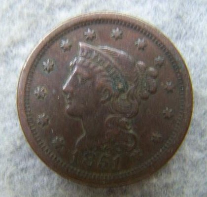 1851 Braided Hair Large Cent: 1851 Braided Hair Large Cent