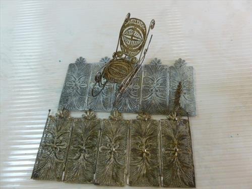 3 pc unmarked 800 silver mini doll house furniture: 3 pc unmarked 800 silver mini doll house furniture- rocker and 2 panel room dividers 1 is oxidized