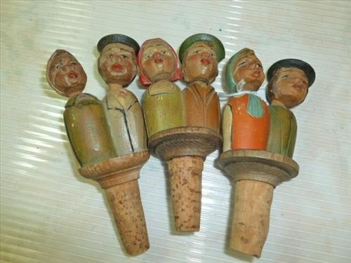 3 Anri man and women twin bottle stoppers- hand carved: 3 Anri man and women twin bottle stoppers- hand carves and painted-moveable parts- nice old pieces-German