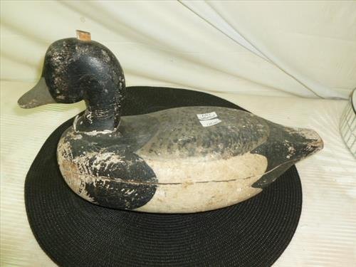 Wood Drake Decoy- weighted bottom- black grey and white: Wood Drake Decoy- weighted bottom- black grey and white- 13 1/2 long no eyes stopper in head- horizontal crack in middle of body