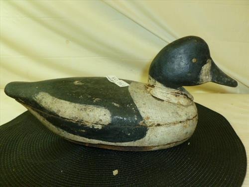 Antique tack EYE Bufflehead working Decoy-12 1/2 long: Antique tack EYE Bufflehead working Decoy-12 1/2 long- black grey- weighted bottom- cracks and damage