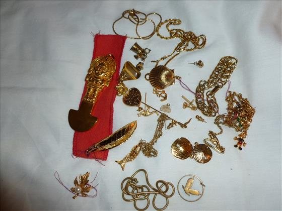 Bag lot jewelry- gold tone and plated pins necklaces (1 of 1)