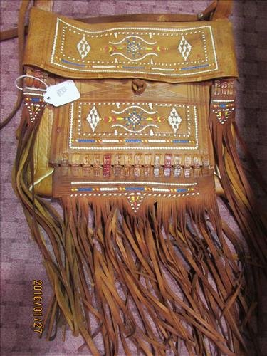Beaded American Indian Leather Pouch 10" x 11": Beaded American Indian Leather Pouch 10" x 11" without Fringe
