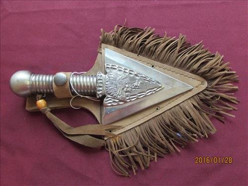 American Indian Metal Knife/Scraper? And Leather Sheath (1 of 1)