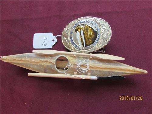 Walrus Belt Buckle and Seal Skin Kayak 8 1/2" long (1 of 1)