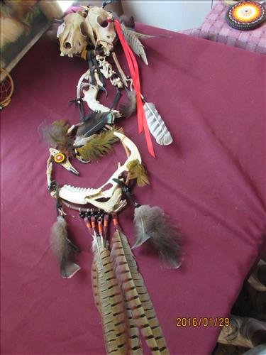 Original Art Fantasy Eaten By Jaws of Reality by C: Original Art Long Fantasy Eaten by Jaws of Reality by C Cherokee 1985 - Done While a Prisoner at Leavenworth, Kansas - Made of Tree Branch, Skulls, Feathers, String, Beads, Bone, Antler and Leather 28