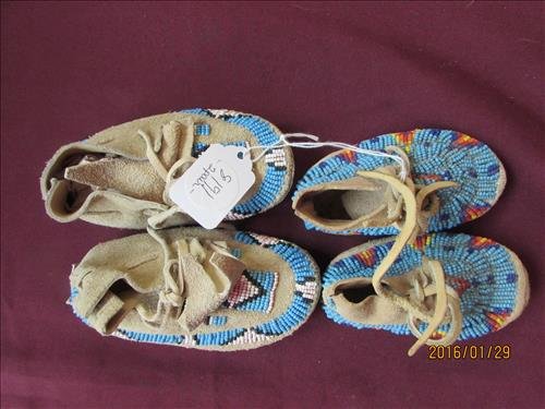 2 Pair of American Indian Beaded Baby Moccasins: 2 Pair of American Indian Beaded Baby Moccasins - one pair Fully Beaded and one pair Partially Beaded