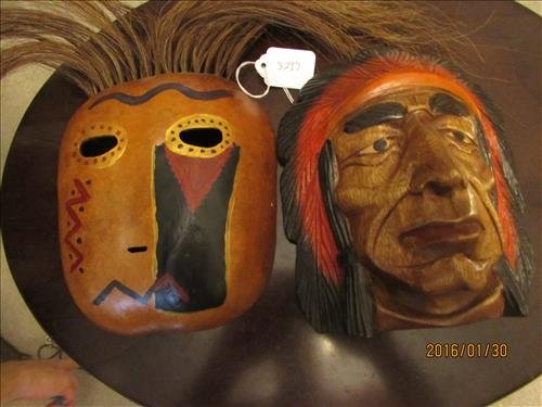 2 Wall Hangings - l with Horse Hair and 1 Carved Wood: 2 Wall Hangings - l with Horse Hair and 1 Carved Wood Indian