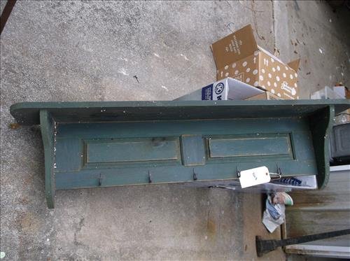 GREEN SHABBY CHIC WHELF W/NAIL HOOKS 48"W x 12"H: GREEN SHABBY CHIC WHELF W/NAIL HOOKS 48"W x 12"H