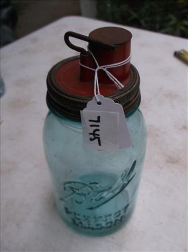 AQUA GLASS BALL PERECT MASON JAR W/METAL SPOUT (1 of 1)