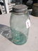 VINTAGE AQUA GLASS BALL MASON JAR W/METAL LID 9 1/2"H