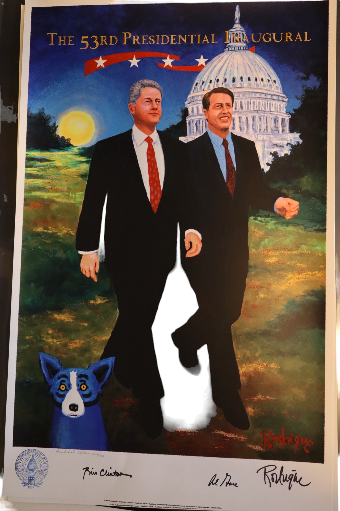 George Rodrigue "A Brighter Day" signed by Rodrigue and Bill Clinton and Al Gore (1 of 9)