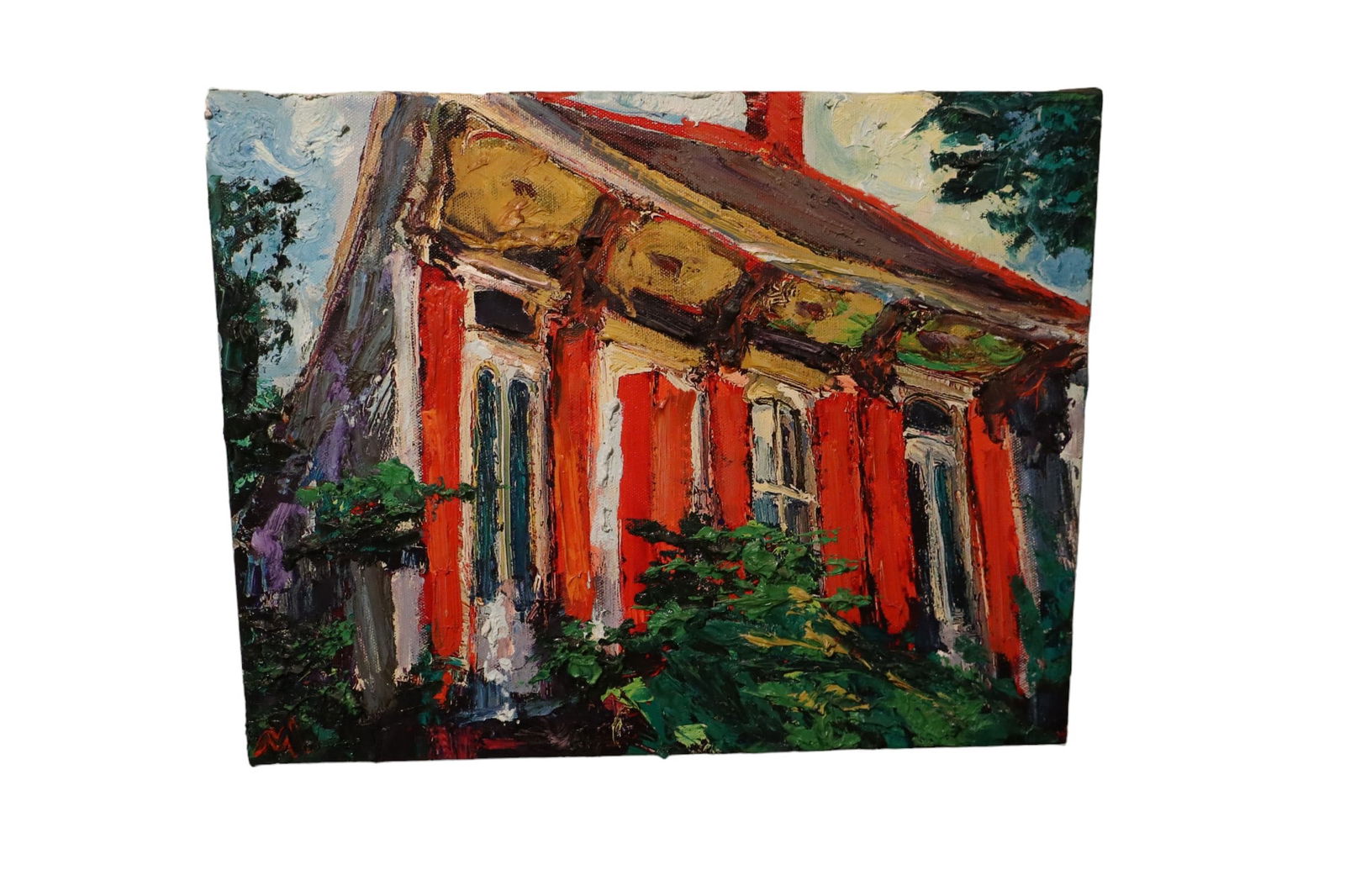 James Michalopoulos Untitled Mixed Media Oil on Giclee Signed: Oil on Giclee small signed pinting, this was given by the artist to his housecleaner as thanks and gratitude. 14x11x1