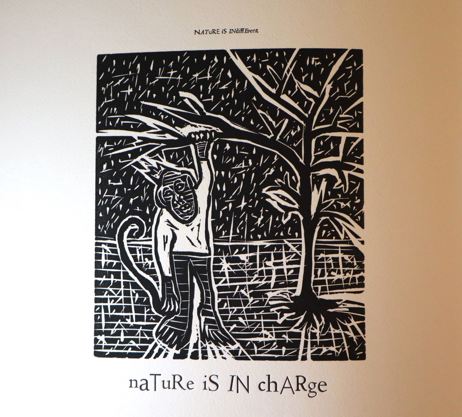 Robin Winters "The Monkey King" Limited Edition Print: 1990 Relief print in black and ochre on Somerset paper from "Bestiary" collection. Copy of Artist Signature on cellophane accompanies the print as well as accompanying poem/description by Bradford Mor