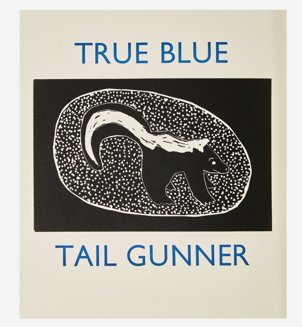 Robin Winters " Skunk" Limited Edition Print: 1990 Relief print in black and ochre on Somerset paper from "Bestiary" collection. Copy of Artist Signature on cellophane accompanies the print as well as accompanying poem/description by Bradford Mor