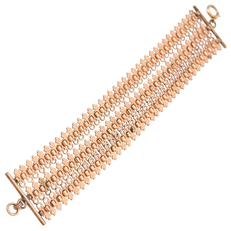1890s Three Row 10 Karat Rose Gold Handmade Bracelet (1 of 4)