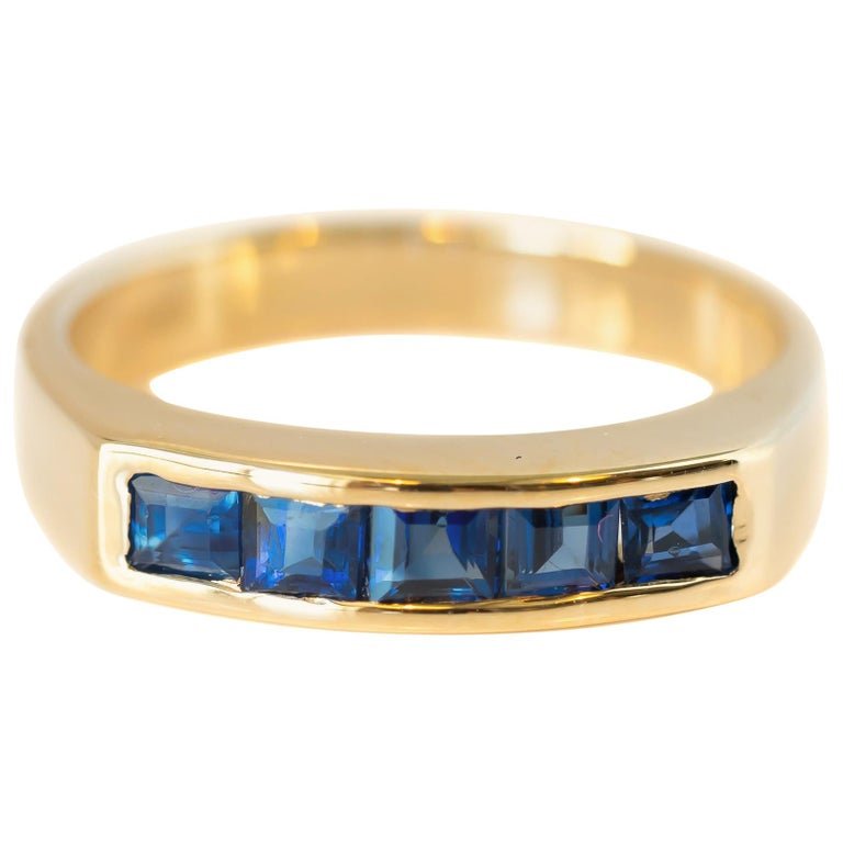 0.50 Carat Blue Sapphire 14 Karat Yellow Gold Band Ring (1 of 5)