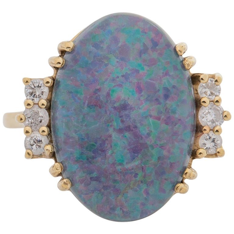 1960s 3 Carat Australian Opal and Diamond Ring, 10 Karat Gold (1 of 5)