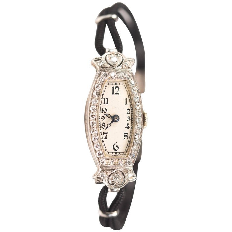 Concord Ladies Platinum Diamond Manual Wind Wristwatch, 1920s (1 of 6)