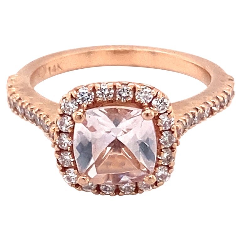 Cushion Cut Morganite and Diamond Ring in 14 Karat Rose Gold (1 of 5)