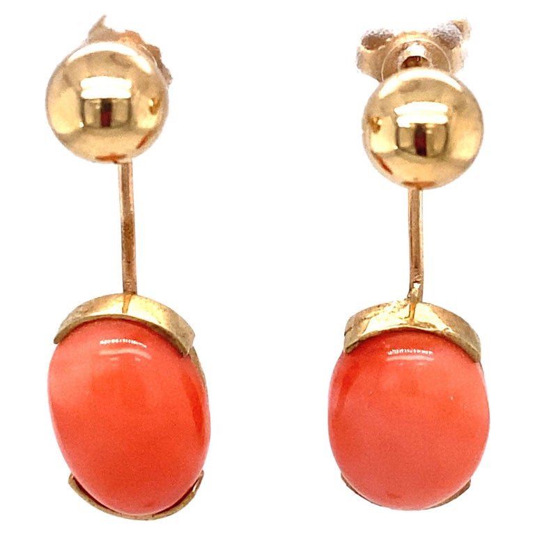 1970s Ball Stud Earrings with Removable Coral Dangles in 14 Karat Gold (1 of 5)