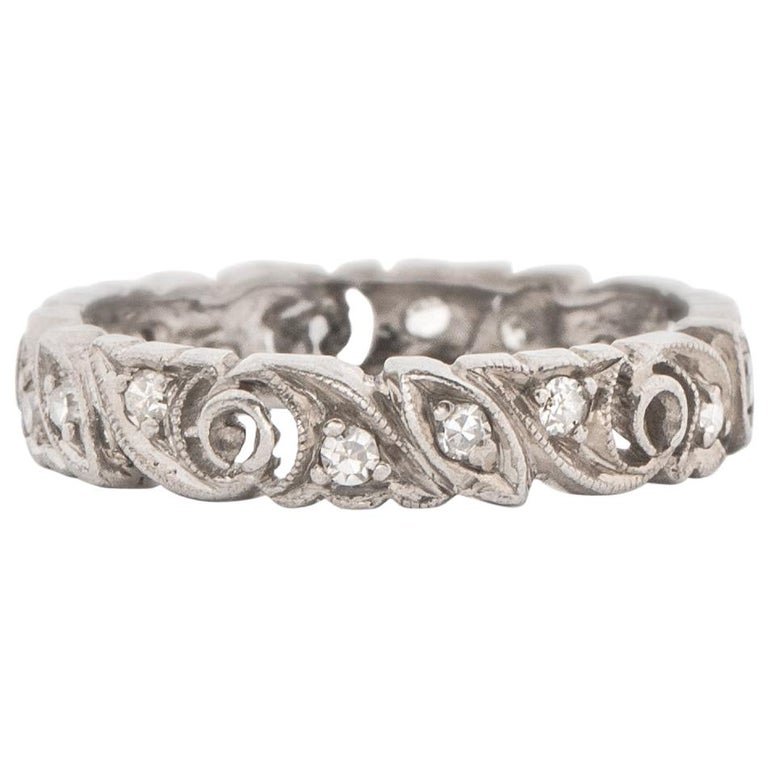 1920s Art Deco 0.3 Carat Diamond Hand Carved Band, Platinum and 14 Karat Gold (1 of 2)