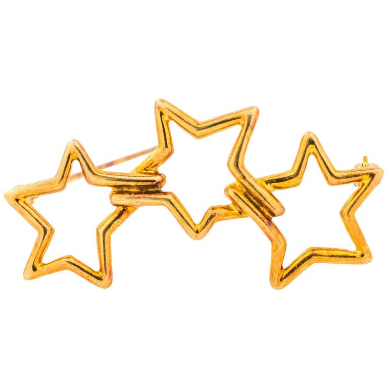 Tiffany & Co. 18K Gold Three Star Brooch Pin (1 of 4)