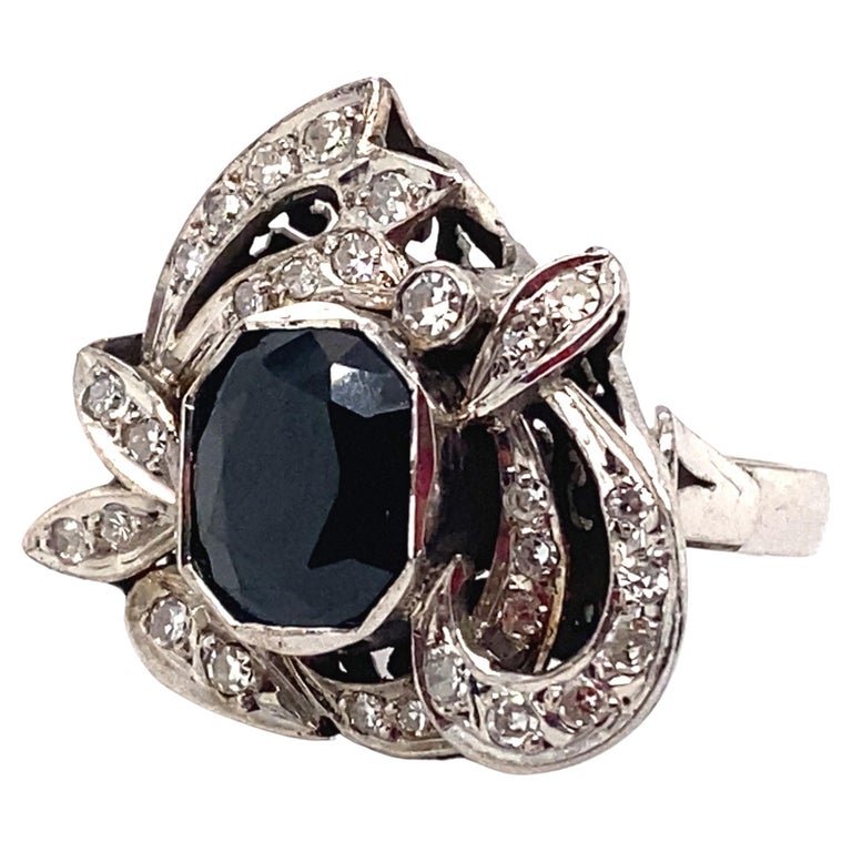 1940s 3 Carat Sapphire and Diamond Cocktail Ring in 14 Karat Gold (1 of 5)