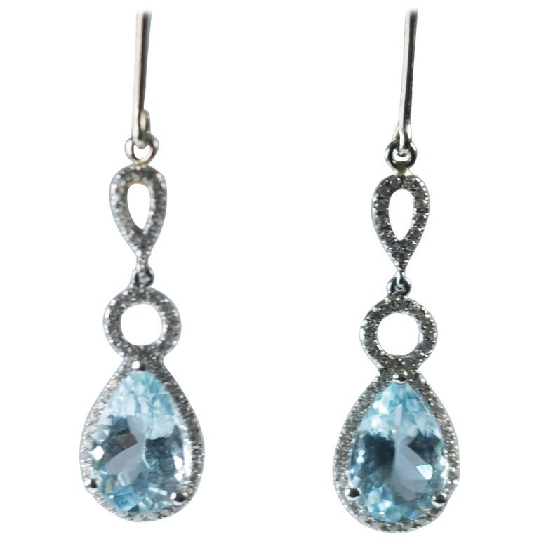 5 Carat Blue Topaz and 0.40 Carat Diamond 18 Karat White Gold Drop Earrings (1 of 5)