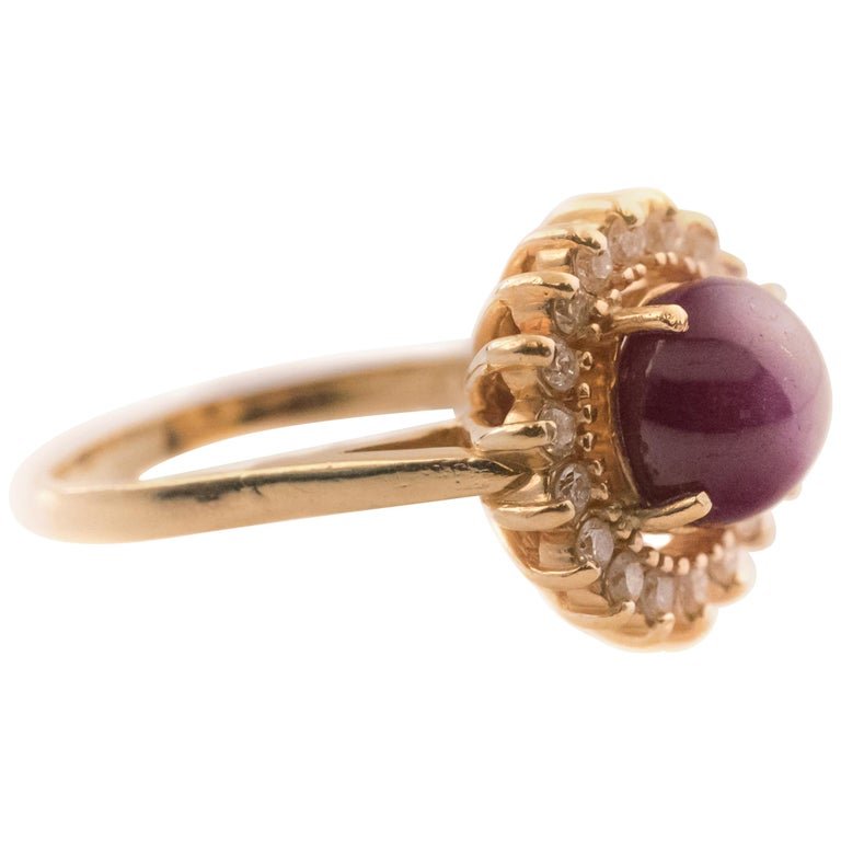 1950 2 Carat Amethyst and Diamond Halo 14 Karat Yellow Gold Ring (1 of 6)