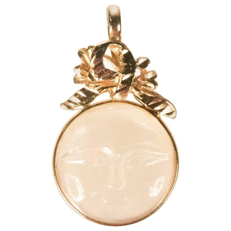 1950s Moonstone Moon Pendant 18 Karat Yellow Gold (1 of 5)