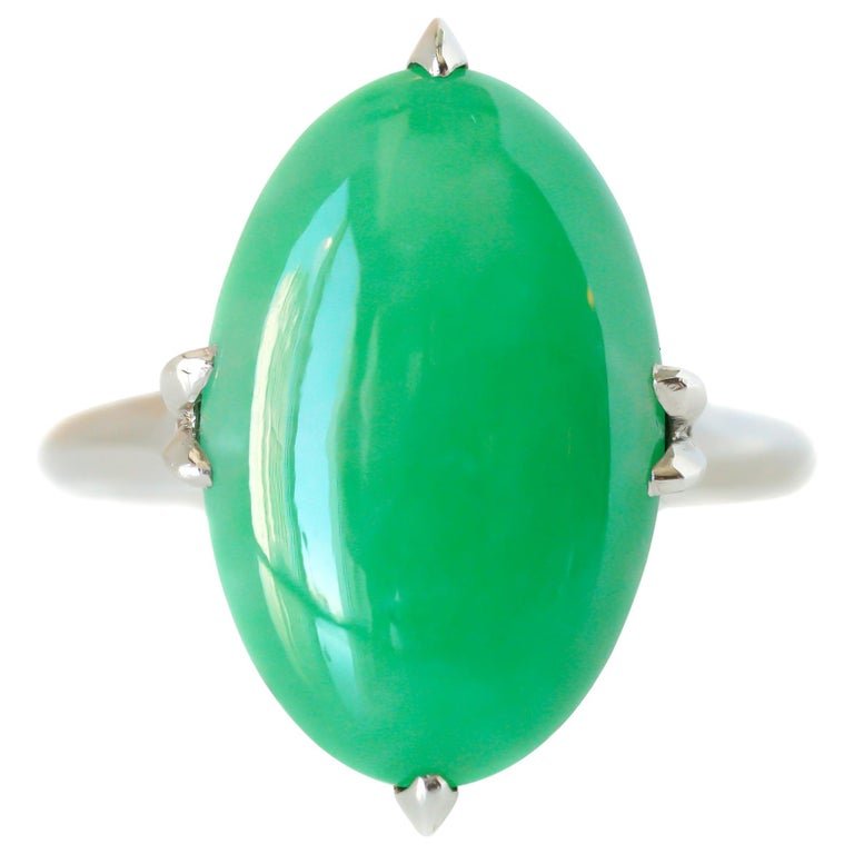 1920s 3 Carat Jade Ring in Platinum and 18 Karat White Gold (1 of 6)