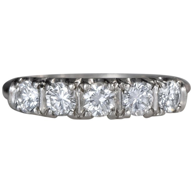 1948 1 Carat 5-Stone Diamond Platinum Band Ring (1 of 5)