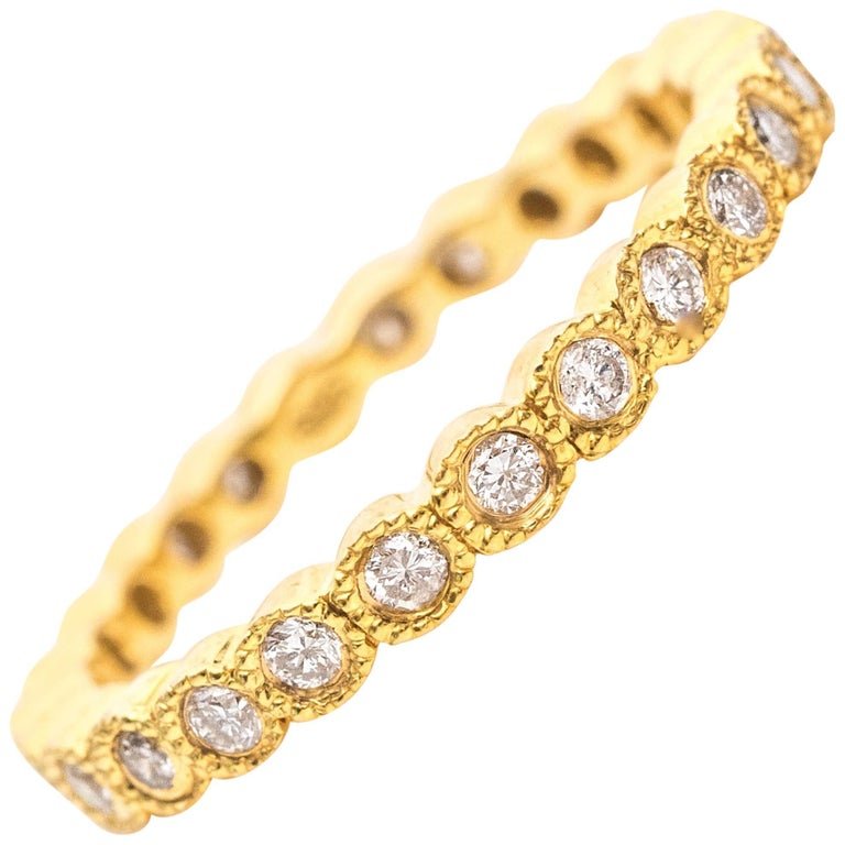 1990s Diamond and 14 Karat Yellow Gold Eternity Band Ring (1 of 6)