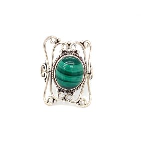 Circa 1960s 3.0ct Malachite Ring in Sterling Silver
