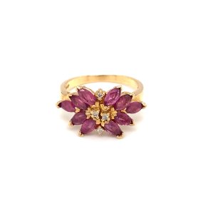 14K, Marquise Ruby and Diamond Ring
