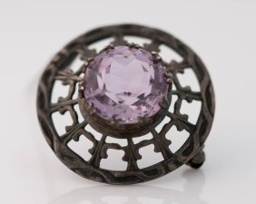 1910s Edwardian 10 Carat Amethyst and Sterling Silver Brooch