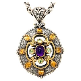 KONSTANTINO Multi-Gemstone Oval Pendant and Chain in Sterling Silver/18K Gold