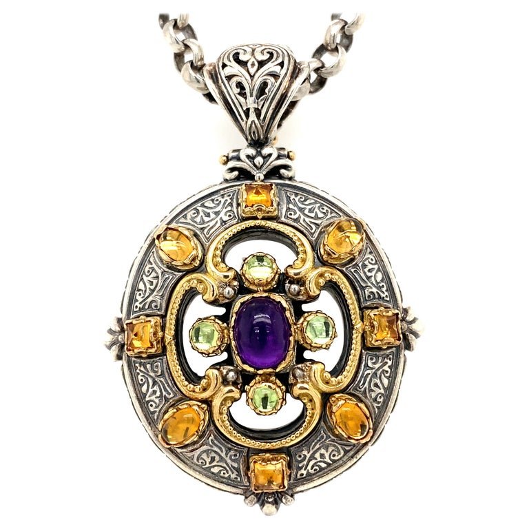 KONSTANTINO Multi-Gemstone Oval Pendant and Chain in Sterling Silver/18K Gold (1 of 5)