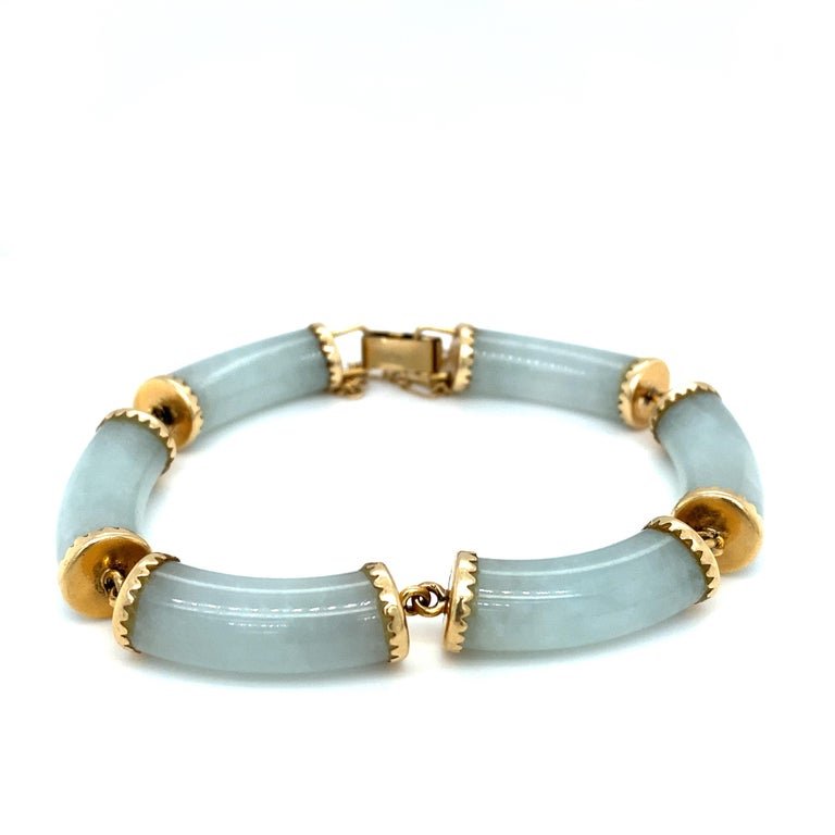 1980s Chinese White Jade Bar Link Bracelet in 14 Karat Gold (1 of 4)