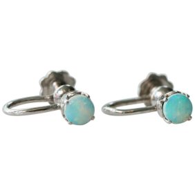 1940s 1.00 Carat Opal and 14K Gold Screw Back Earrings