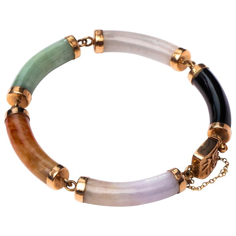 Jade, Onyx and Quartz Bracelet, 14 Karat Gold (1 of 4)