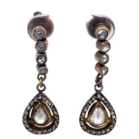 1910s Rose Cut 1 Carat Diamond Drop Earrings