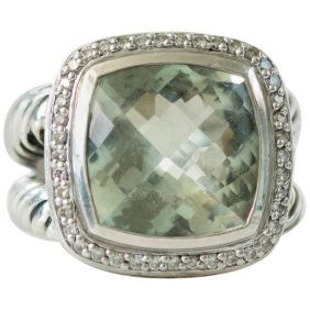 David Yurman Albion Ring with Prasiolite, Diamonds, and Sterling Silver