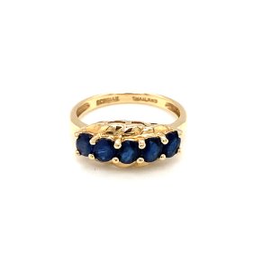 Circa 1990s Five Stone Thai Sapphire Ring in 14K Gold