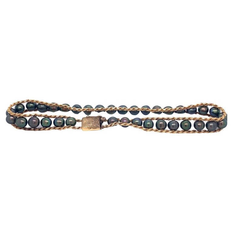 1980s Tahitian Black Pearl Line Bracelet in 14 Karat Gold (1 of 4)